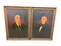 Pair Presidential Portraits Framed Warren Harding, W.H. Harrison