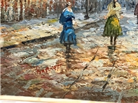 Paris Street Scene Oil on Canvas Arc de Triumph