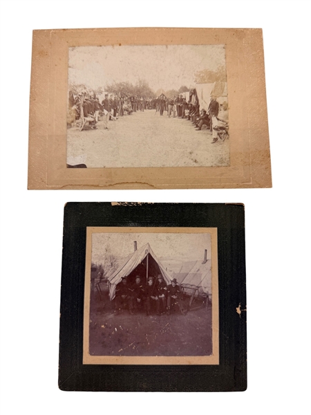 (2) Military Black and White Photographs Mounted to Board Civil War, Spanish American Conflict