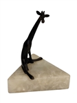 Pair of Bronze Figural Giraffes on Triangular Marble Plinths