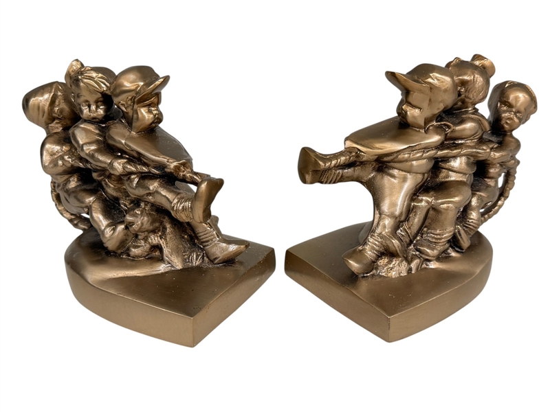 PM Craftsman MI USA Bookends "Tug of War" Solid Brass