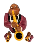 Clay Art Jazz Player Cookie Jar and Matching Salt and Pepper Shakers