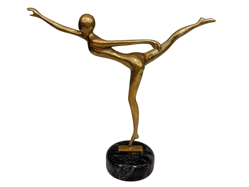 MCM Brass Sculpture Dancing Woman on Marble Plinth