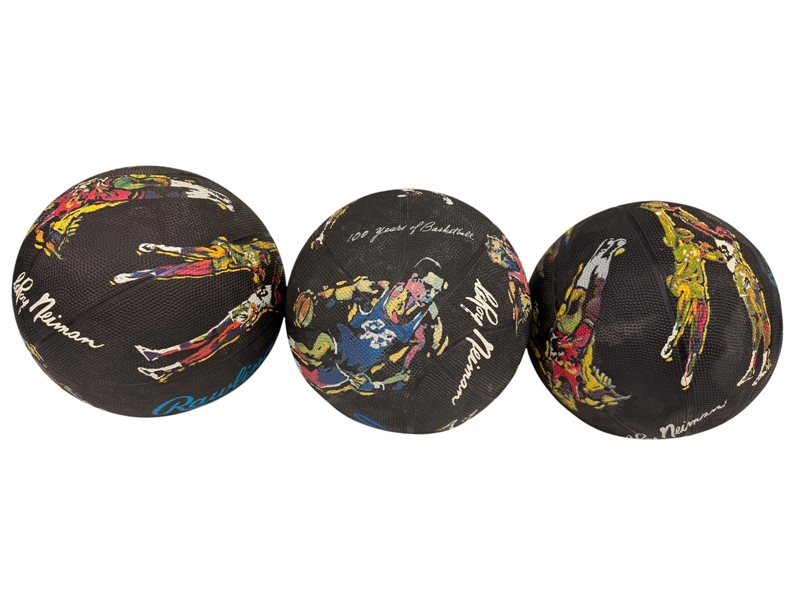 (3) Leroy Neiman "100 Yrs. of Basketball" Basketballs Celebrating 100 Years NCAA College Game