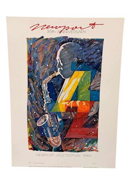 1989 Newport Jazz Festival S/N Lithograph Featuring Charlie Parker Illustration by Michael Sayre