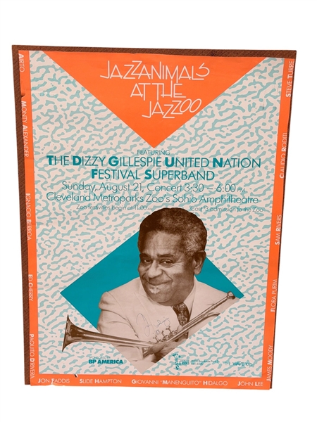 Dizzie Gillespie Signed Promotional Poster Cleveland Zoo "Jazz Animals at the Jazzoo"