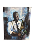 Signed Oil on Canvas of a Saxophone Player