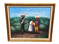 Original Oil on Canvas Signed Haitian Artist Lewis "Harvesting in Field"