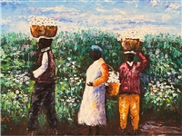 Original Oil on Canvas Signed Haitian Artist Lewis Harvesting in Field
