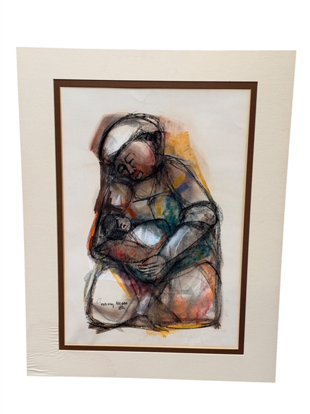 Godfrey Ndaba (South Africa) Pastel Mother and Child