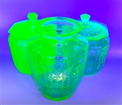 Group Anchor Hocking Uranium Glass Canisters & Vase Princess Green Pattern