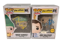 (2) Autographed Funko Pops The Office Jim Halpert and Dwight Schrute