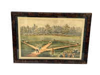 Turn of the Century Colored Lithograph of a Baseball Game