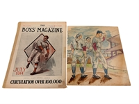 1914 Boys Magazines Featuring Baseball Player, Watercolor by Tedman Coach and Pitcher