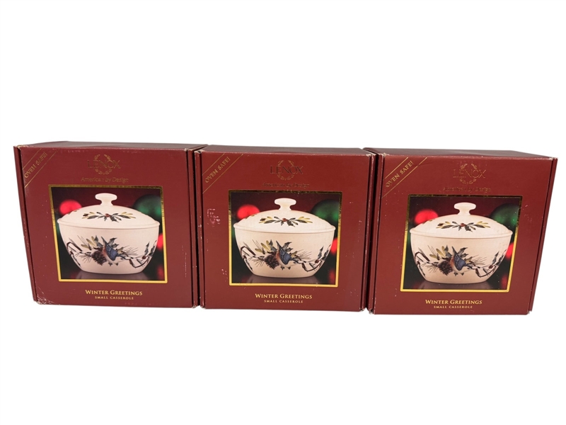 (3) Lenox America by Design Winter Greetings Small Casserole in Original Boxes