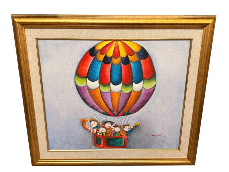 Joyce Roybal Oil on Board "Children in Hot Air Balloon"