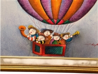 Joyce Roybal Oil on Board Children in Hot Air Balloon