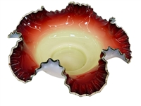 Ruffled Art Glass Uranium Red to Cream Dish