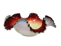 Ruffled Art Glass Uranium Red to Cream Dish
