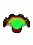 Ruffled Art Glass Uranium Red to Cream Dish
