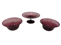 Steuben Amethyst Ribbed Compote and (2) Berry Bowls