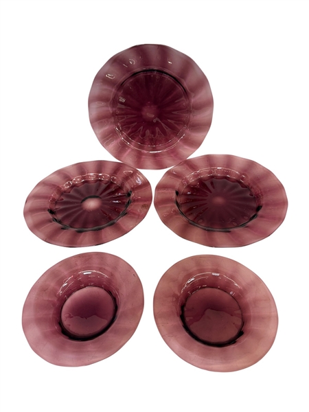 (5) Steuben Ribbed Optic Plates in Amethyst