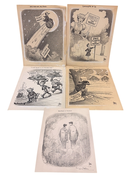 (4) Bruce Shanks Original Political Cartoon Satire Artwork and One Print