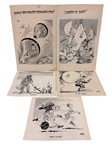 (5) Jack Ficklen, William Sandeson Original Political Cartoon Art 