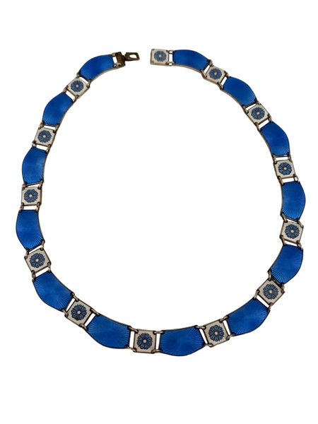 David-Andersen Sterling Silver Blue Guilloché Enamel Floral Necklace Norway