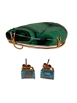 Stunning Malachite Tear Drop Cabochon Pendant Set in 14k Gold Basket & Pair 14k Gold Earrings with Blue Stones