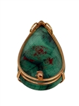 Stunning Malachite Tear Drop Cabochon Pendant Set in 14k Gold Basket & Pair 14k Gold Earrings with Blue Stones