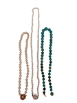 (2) Pearl Necklaces, (1) Turquoise Bead Necklace, All 14k Gold Clasps